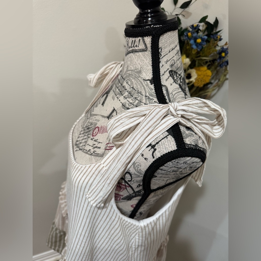 Mine CottageCore Boho Chic Striped Lined 100% Cotton Tunic Dress w/bow detail - Picture 6 of 9